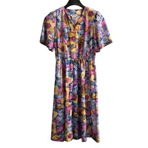 Vintage Anthony‎ Richards Dress Womens 8 Purple Watercolor Floral Cottagecore